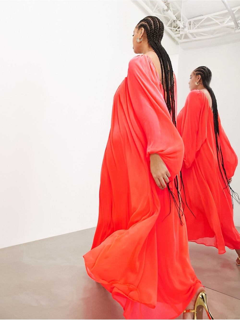 NWT ASOS Edition Curve Chiffon Maxi Dress Neon Coral Size 18 - Picture 3 of 8